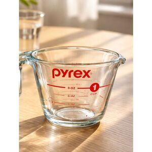 EUC PYREX Glass Measuring Cup 8 oz Red Lettering - Made in USA